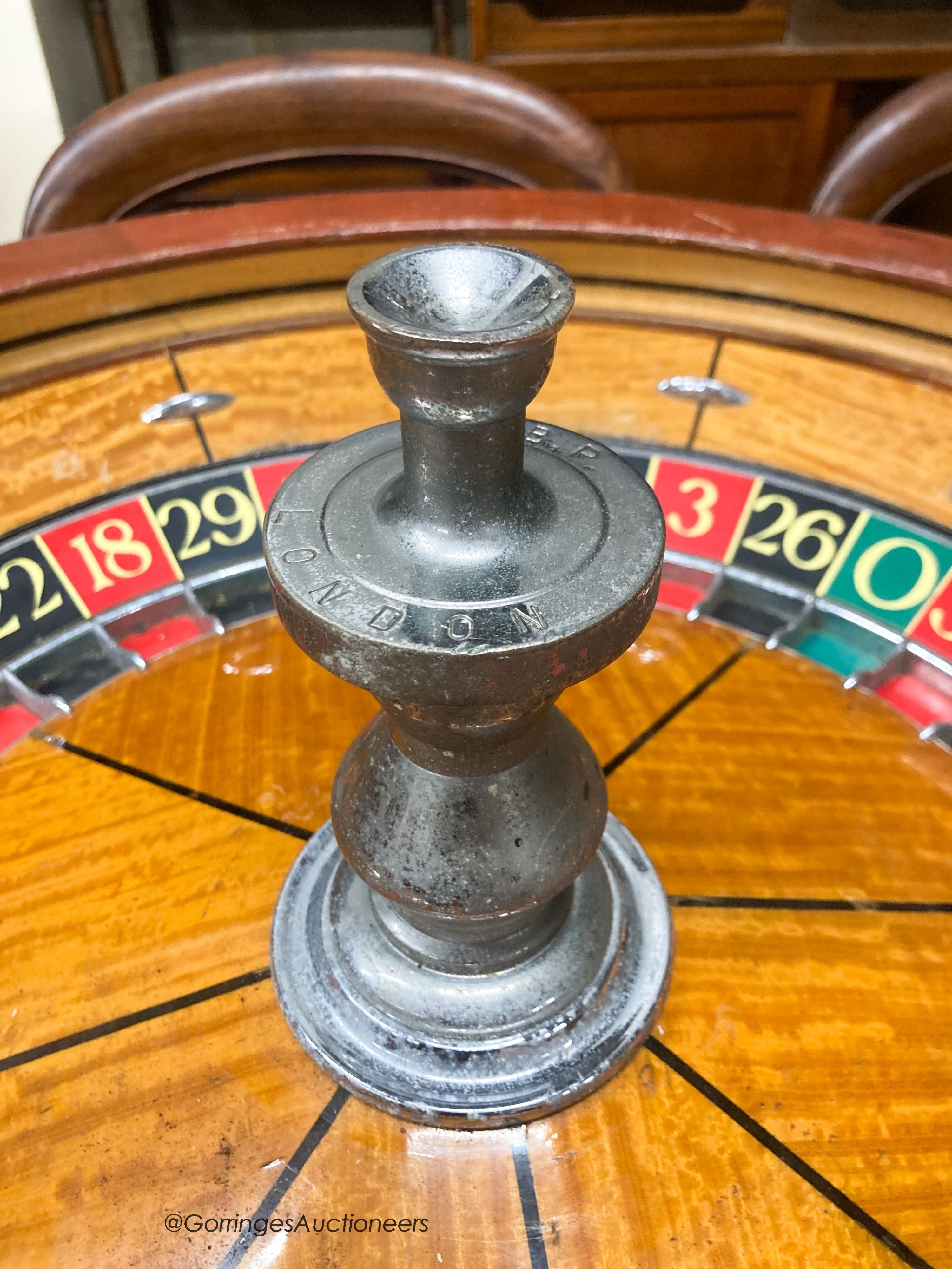 A large A.B.P. London casino roulette wheel, 78cm diameter, with fitted box